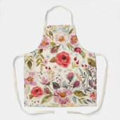 ヴィンテージワイルドフラワークリームフローラルパターンベイカー エプロン (正面)
