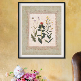 ヴィンテージワイルドフラワーズアンティーク植物学 ポスター