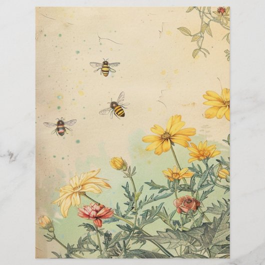 ヴィンテージワイルドフラワーズビーズスクラップブック紙 (正面)