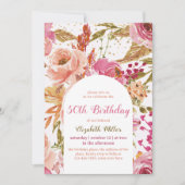 ヴィンテージワイルドフラワーズボタニカル50誕生日 招待状 (正面)