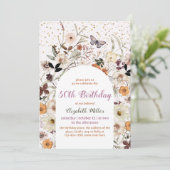 ヴィンテージワイルドフラワーズボタニカル50誕生日 招待状 (スタンド正面)