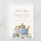 ヴィンテージワイルドフラワーティーポット赤ちゃんシャワー サンキューカード (正面)