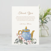 ヴィンテージワイルドフラワーティーポット赤ちゃんシャワー サンキューカード (スタンド正面)