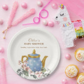ヴィンテージワイルドフラワーティーポット赤ちゃんシャワー ペーパープレート (パーティー)