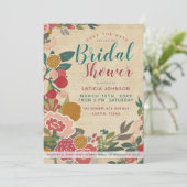 ヴィンテージワイルドフラワーティール(緑がかった色)レッド&ピンクブライダルシャワー 招待状 (スタンド正面)
