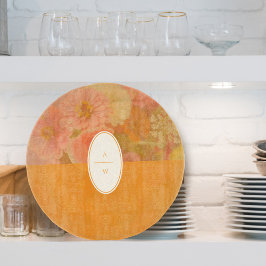 ヴィンテージワイルドフラワーピンクのポピー・モノグラム カッティングボード