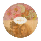 ヴィンテージワイルドフラワーピンクポピー写真モノグラム カッティングボード (正面)