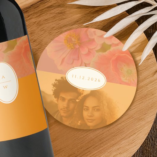 ヴィンテージワイルドフラワーピンクポピー日付保存 ラウンドペーパーコースター