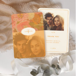 ヴィンテージワイルドフラワーピンクポピー結婚ズモノグラム サンキューカード