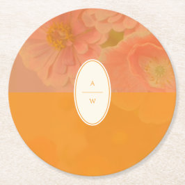ヴィンテージワイルドフラワーピンクポピー結婚ズモノグラム ラウンドペーパーコースター
