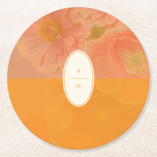 ヴィンテージワイルドフラワーピンクポピー結婚ズモノグラム ラウンドペーパーコースター