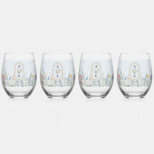 ヴィンテージワイルドフラワーファーンダスティブルーブライダルパーティ ステムなしワイングラス (正面)