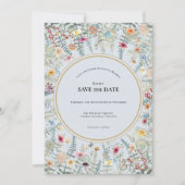 ヴィンテージワイルドフラワーファーンダスティブルー結婚ズ セーブザデート (正面)