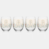 ヴィンテージワイルドフラワーファーンベージュ結婚ズブライダルパーティ ステムなしワイングラス (正面)