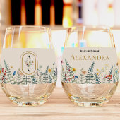 ヴィンテージワイルドフラワーファーンベージュ結婚ズブライダルパーティ ステムなしワイングラス