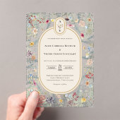 ヴィンテージワイルドフラワーファーンベージュ結婚ズモノグラム アクリル招待状 (インサイチュ (ポータブル))