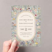 ヴィンテージワイルドフラワーファーンベージュ結婚ズ アクリル招待状 (インサイチュ (ポータブル))