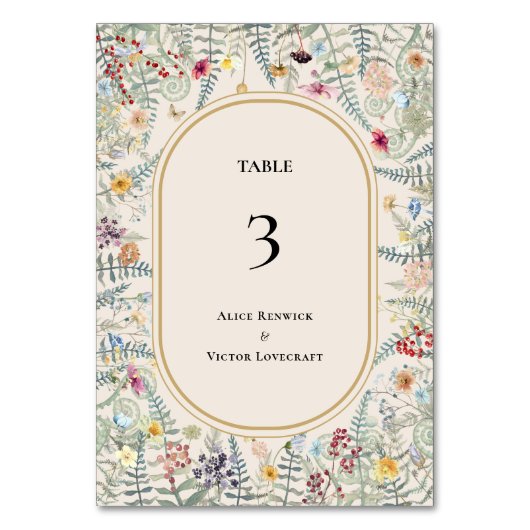 ヴィンテージワイルドフラワーファーンベージュ結婚ズ テーブルナンバー (裏面)