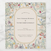 ヴィンテージワイルドフラワーファーンベージュ結婚ズ ワインラベル (シングルラベル)