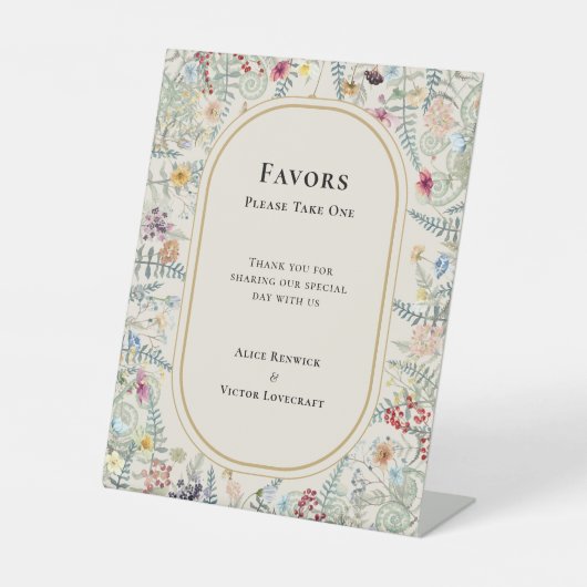 ヴィンテージワイルドフラワーファーンベージュ結婚式の引き出物 台座サイン (正面)