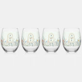 ヴィンテージワイルドフラワーファーンミントグリーンブライダルパーティ ステムなしワイングラス (正面)