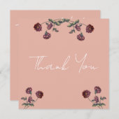 ヴィンテージワイルドフラワーブライダルシャワーバラ金ゴールド サンキューカード (正面/裏面)