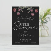 ヴィンテージワイルドフラワーブライダルシャワーブラックバラ金ゴールド 招待状 (スタンド正面)
