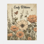 ヴィンテージワイルドフラワーブランケット、名前をカスタムするブランケット フリースブランケット (正面)