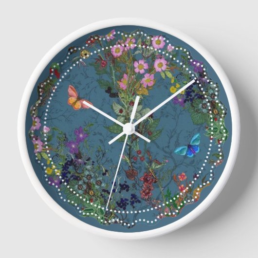 ヴィンテージワイルドフラワーブルーアクリルウォールクロック 壁時計 (正面)