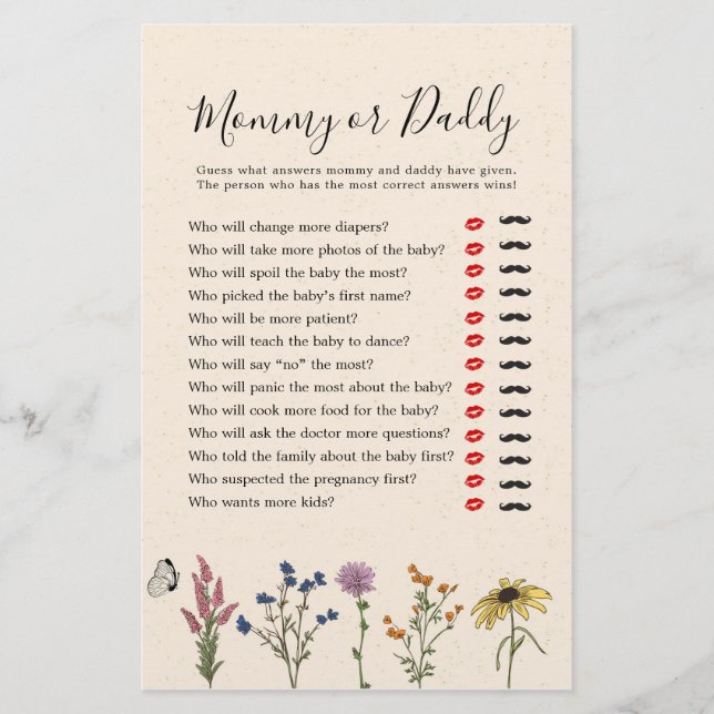 ヴィンテージワイルドフラワーベイビーシャワーママまたはパパ (正面)