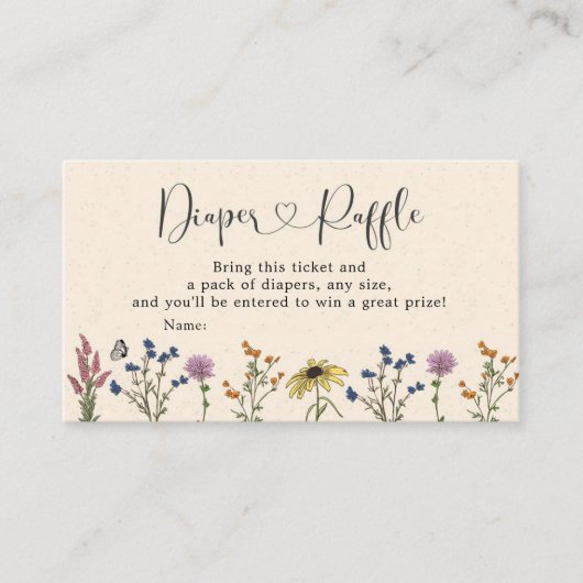 ヴィンテージワイルドフラワーベビーシャワーおむつラッフル エンクロージャーカード (正面)