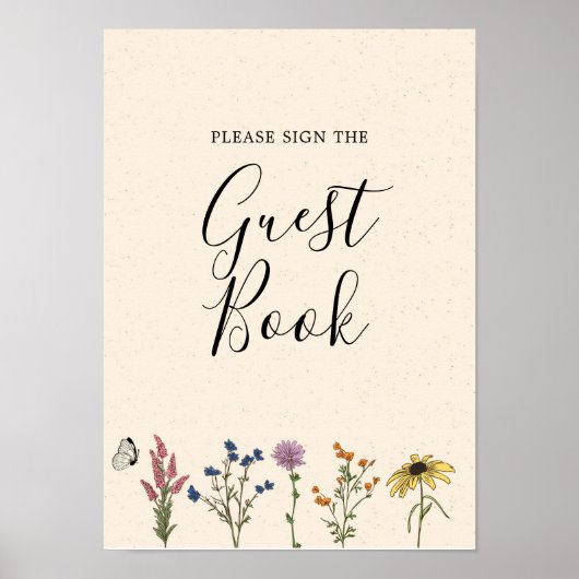 ヴィンテージワイルドフラワーベビーシャワーゲストブック ポスター (正面)