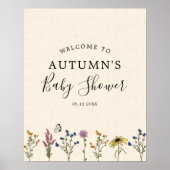 ヴィンテージワイルドフラワーベビーシャワー歓迎サイン ポスター (正面)