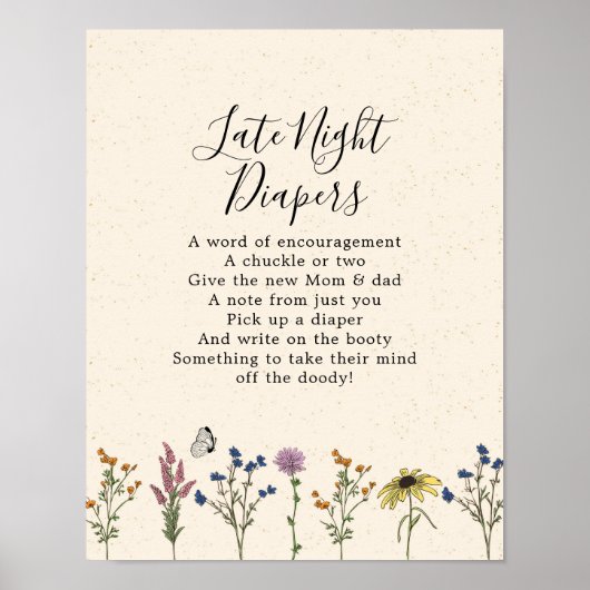 ヴィンテージワイルドフラワーベビーシャワー深夜おむつ ポスター (正面)