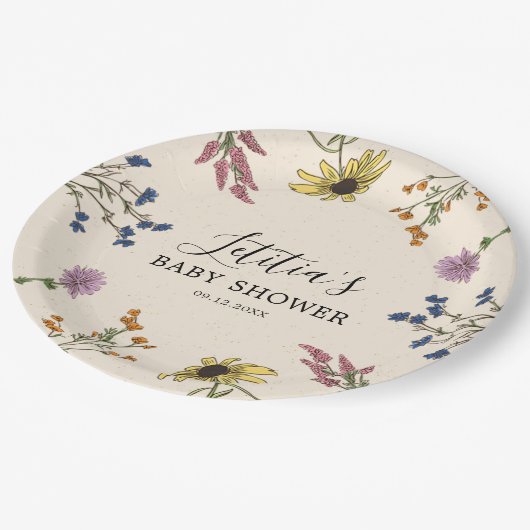 ヴィンテージワイルドフラワーベビーシャワー紙プレート ペーパープレート (アングル)