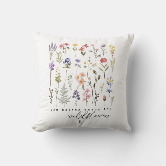 ヴィンテージワイルドフラワー引用文昇華水彩 クッション (正面)