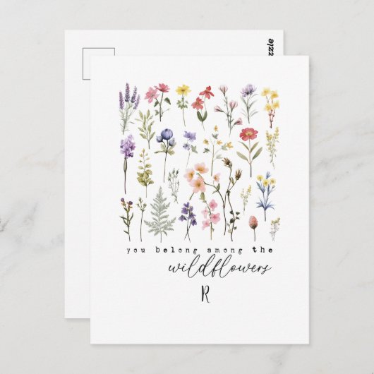 ヴィンテージワイルドフラワー引用文昇華水彩 ポストカード (正面/裏面)