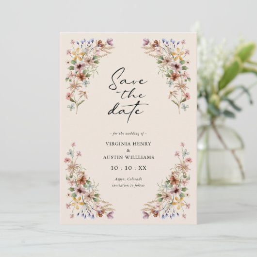 ヴィンテージワイルドフラワー日付の保存 セーブザデート (スタンド正面)