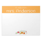 ヴィンテージワイルドフラワー水色イエロー先生 ノートパッド (正面)