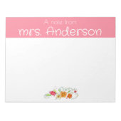 ヴィンテージワイルドフラワー水色ピンク先生 ノートパッド (正面)