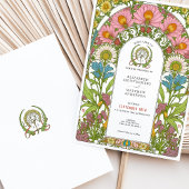 ヴィンテージワイルドフラワー結婚アールヌーボー 招待状