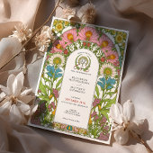 ヴィンテージワイルドフラワー結婚アールヌーボー 招待状