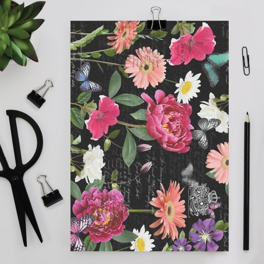 ヴィンテージワイルドフラワー蝶の手書き切り 薄葉紙