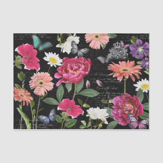 ヴィンテージワイルドフラワー蝶の手書き切り 薄葉紙 (正面)