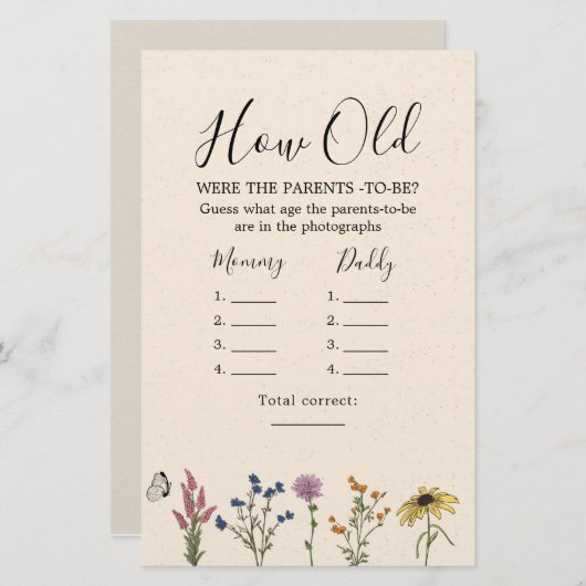 ヴィンテージワイルドフラワー赤ちゃんシャワーどのように古い両親 (正面/裏面)