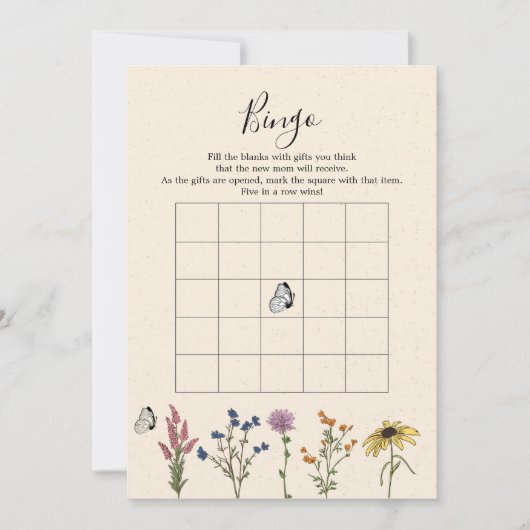 ヴィンテージワイルドフラワー赤ちゃんシャワービンゴゲーム 招待状 (正面)