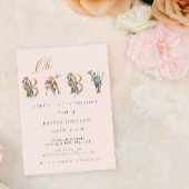 ヴィンテージワイルドフラワー金ゴールドと赤面ベビーシャワー 招待状