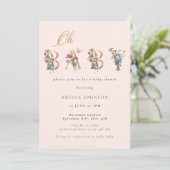 ヴィンテージワイルドフラワー金ゴールドと赤面ベビーシャワー 招待状 (スタンド正面)