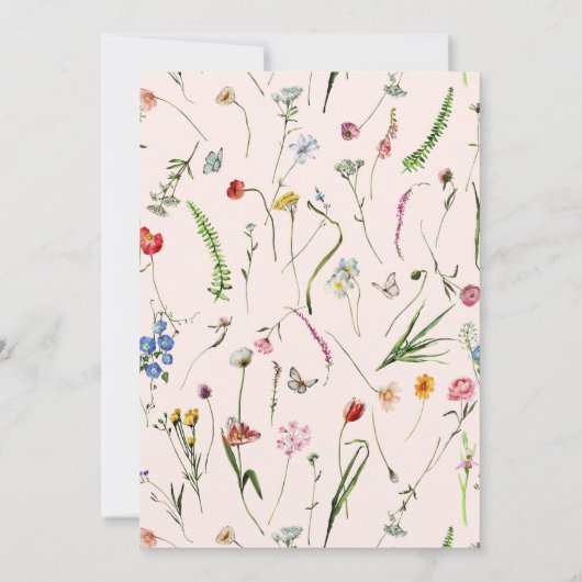 ヴィンテージワイルドフラワー金ゴールドと赤面ベビーシャワー 招待状 (裏面)