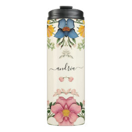 ヴィンテージワイルドフラワー、ブラックスクリプト名のパーソナライズ タンブラー